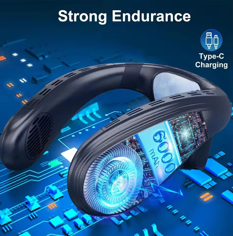 720° Cooling Neck Fan | Bladeless Semiconductor Wearable Air Cooler