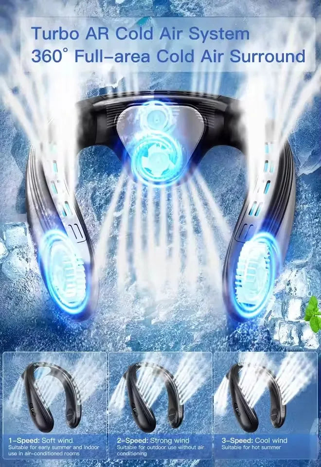 720° Cooling Neck Fan | Bladeless Semiconductor Wearable Air Cooler